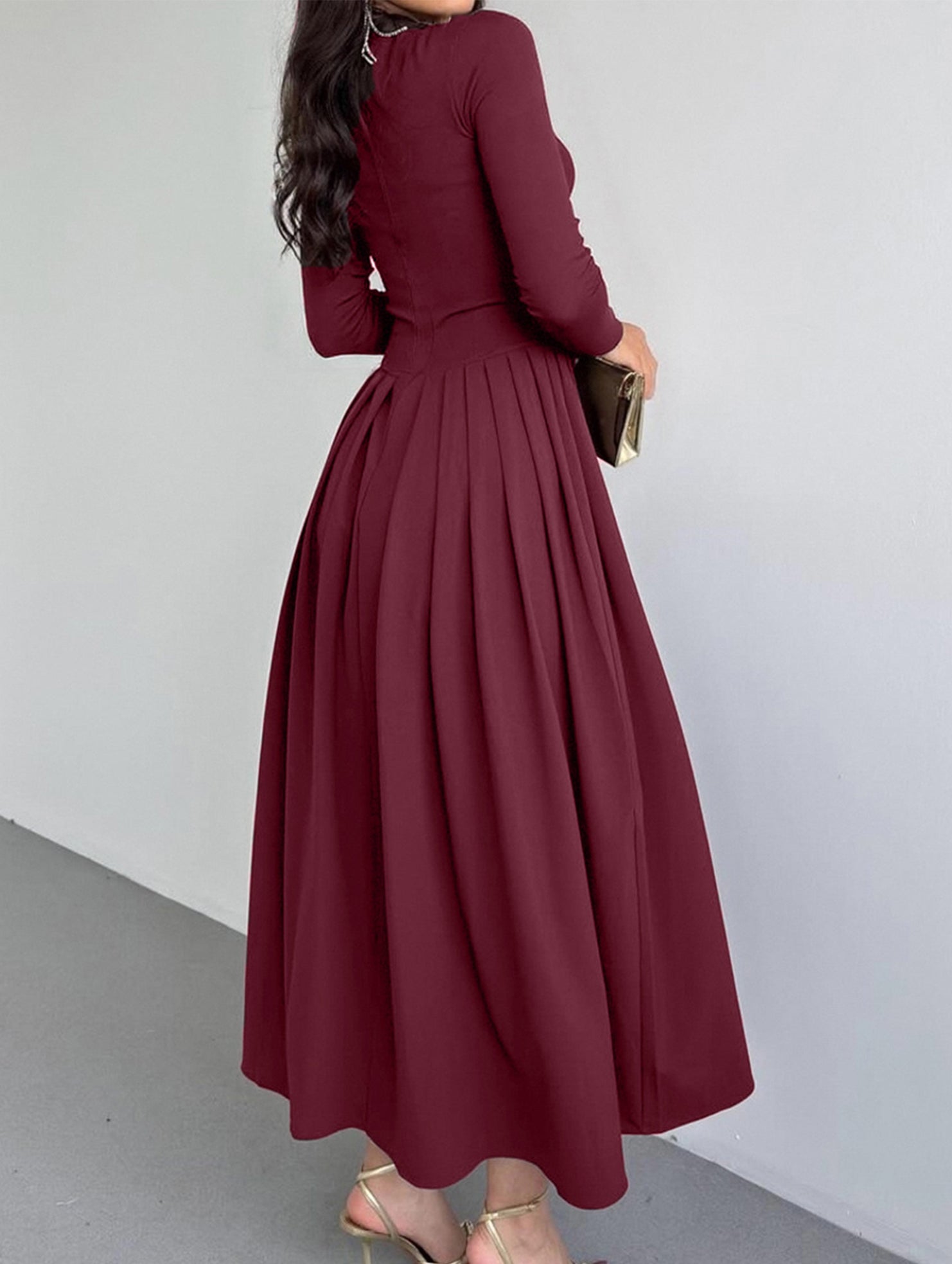 Casual high waist long sleeve maxi dress