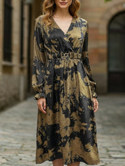 Retro style v-neck hot stamping dress