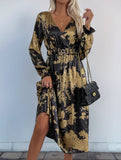 Retro style v-neck hot stamping dress