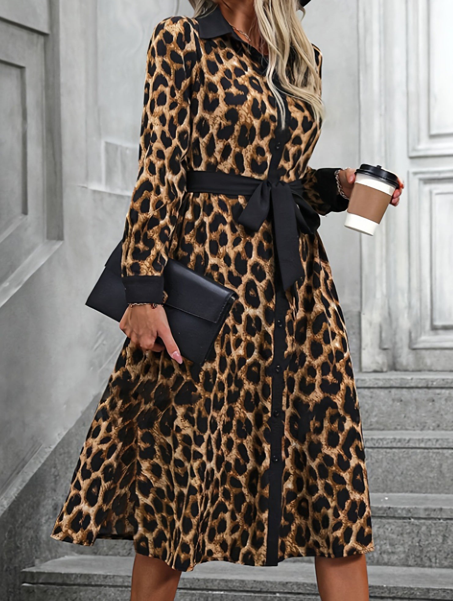 Comfortable long leopard print dress