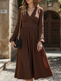 Retro waist deep V neck dress