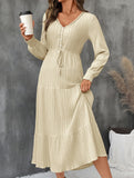 2025 Autumn Pleated V-Neck Solid Color Dress