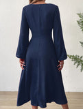 Fashionable V-neck lantern long-sleeved dress