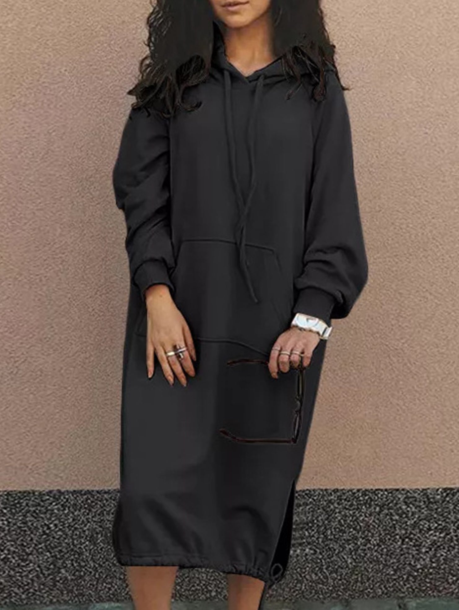 Solid color oversized long sweatshirt