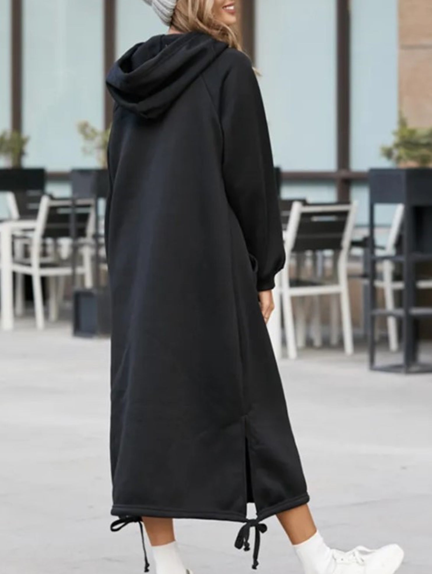 Solid color oversized long sweatshirt