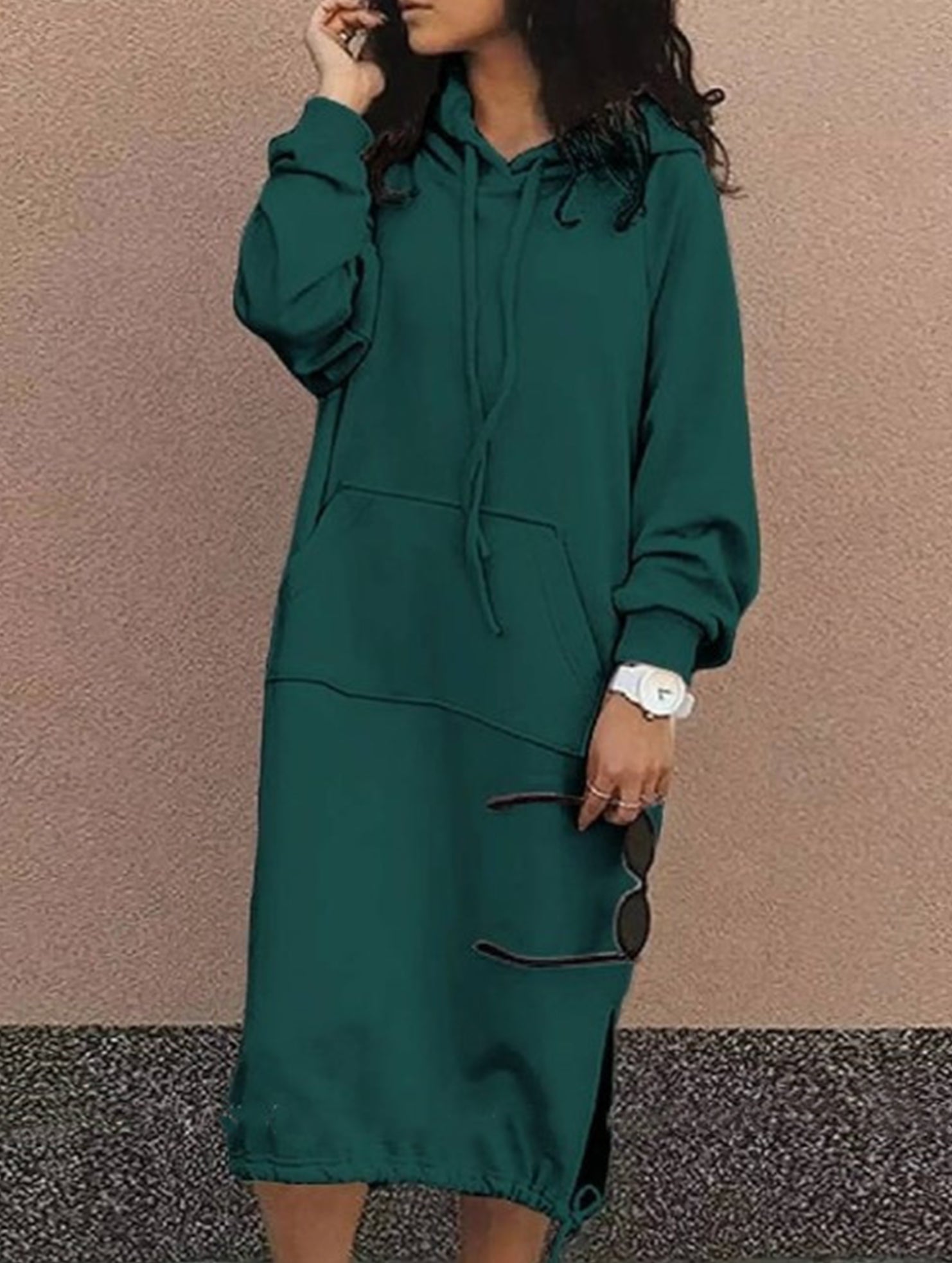 Solid color oversized long sweatshirt