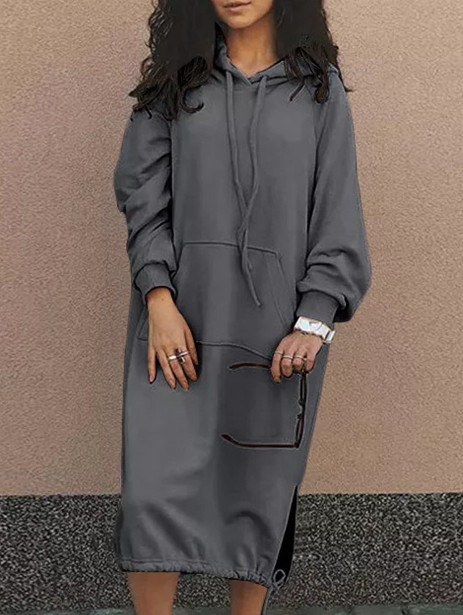 Solid color oversized long sweatshirt