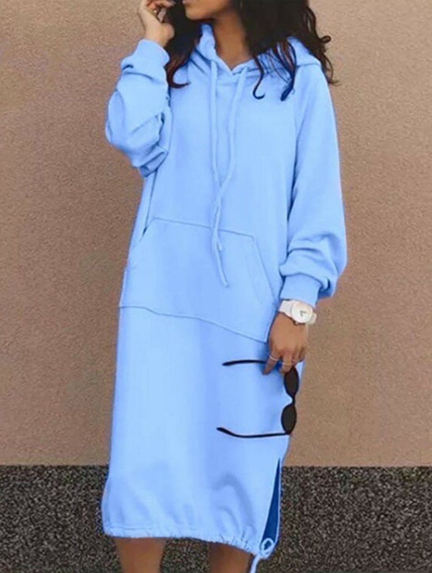 Solid color oversized long sweatshirt