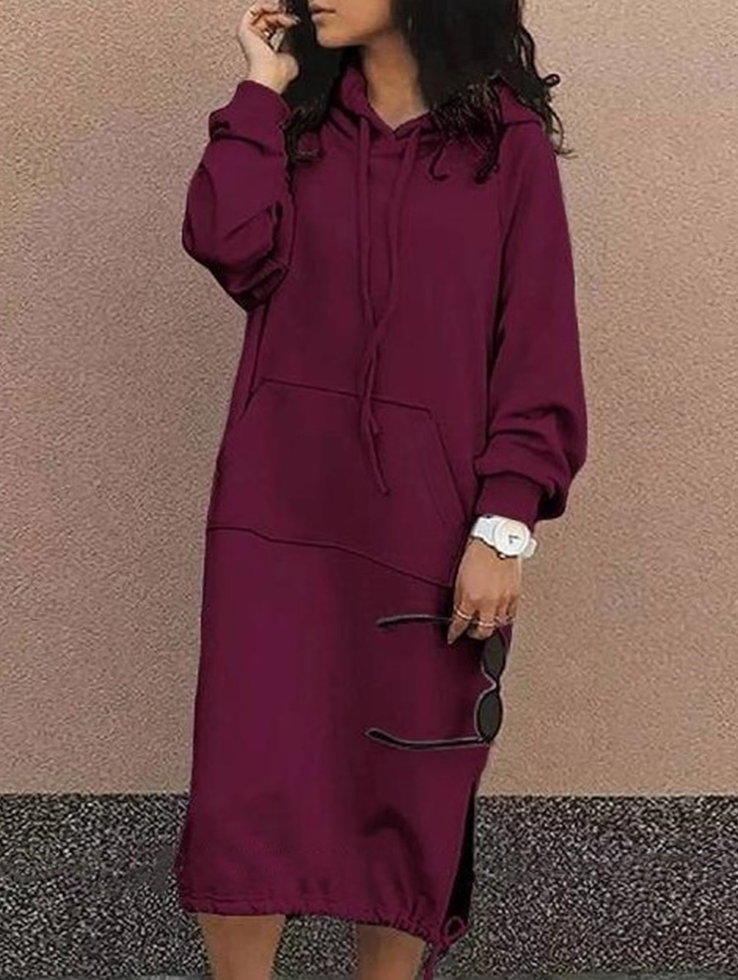 Solid color oversized long sweatshirt