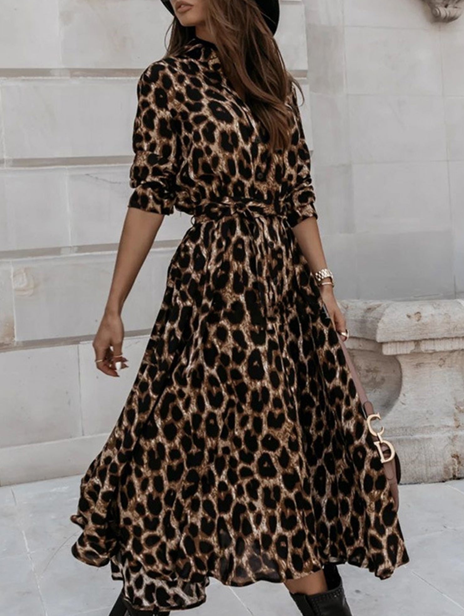long-sleeved leopard print dress