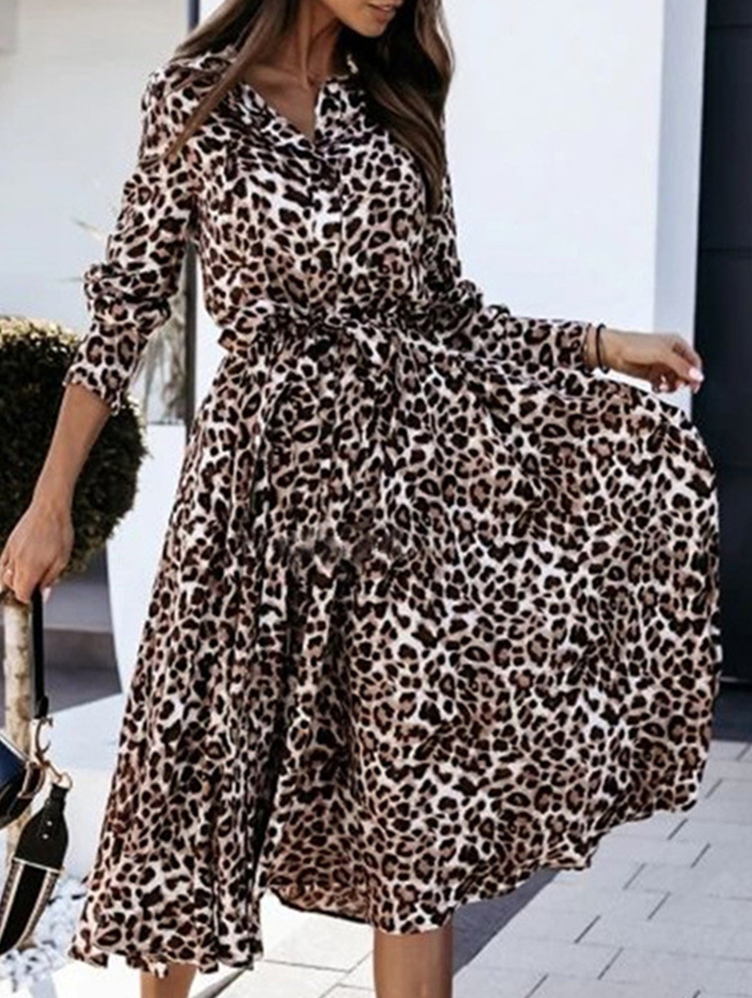 long-sleeved leopard print dress