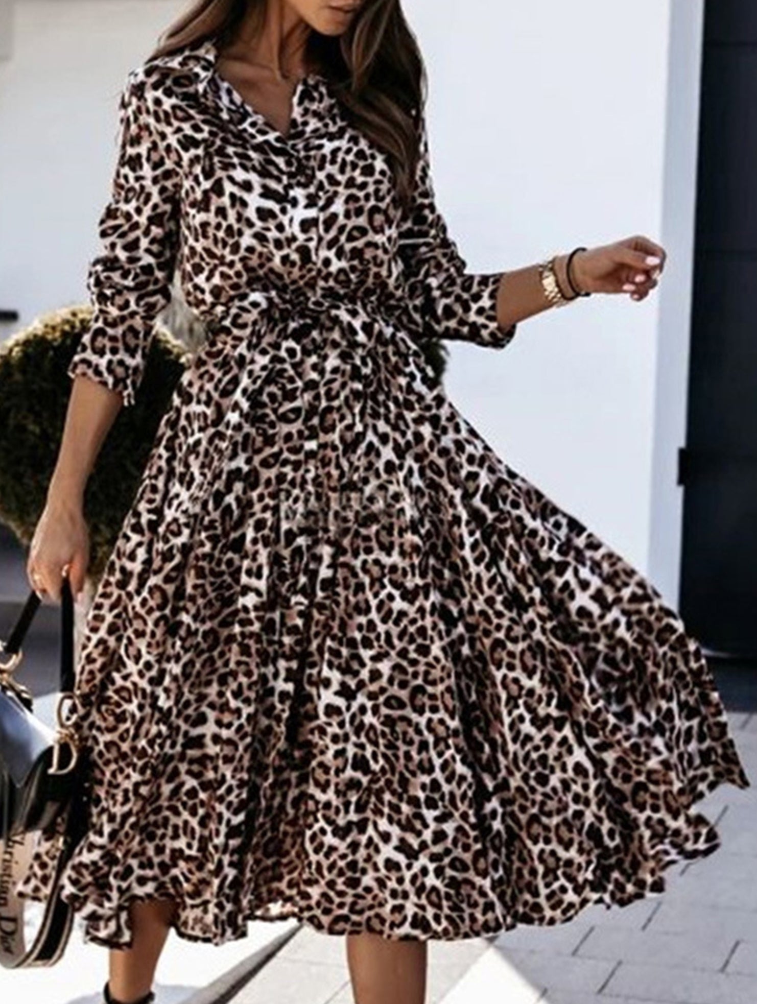 long-sleeved leopard print dress