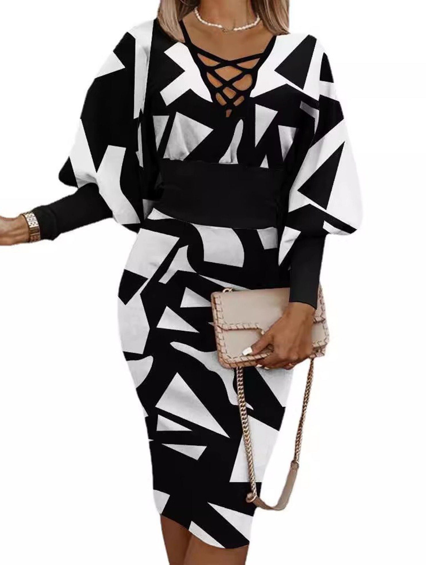 Waist-hugging V-neck dress