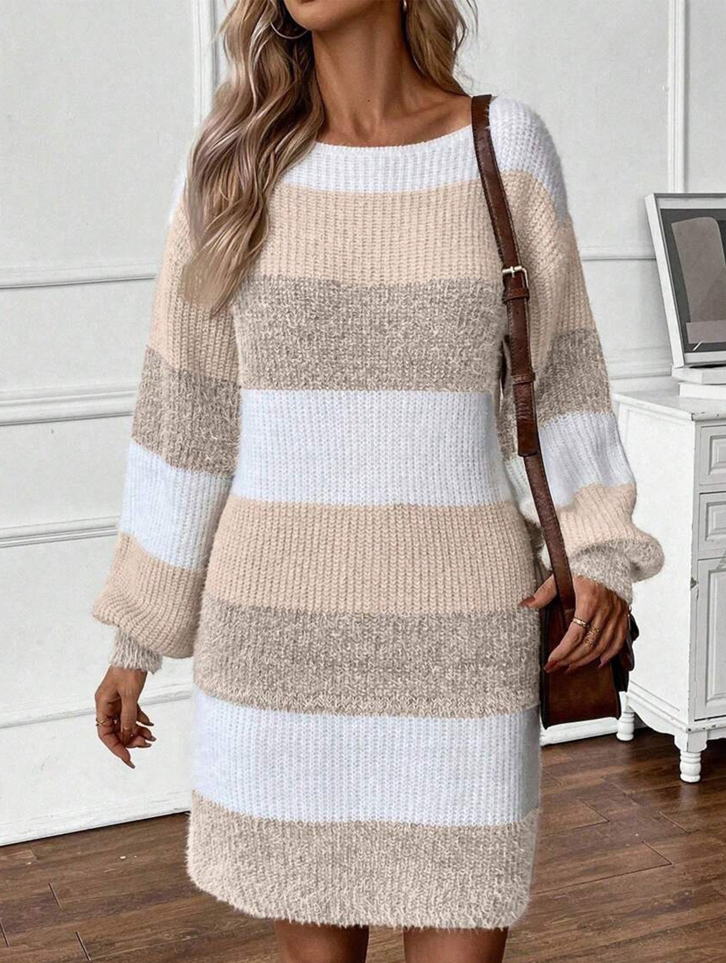 Contrast striped casual loose long-sleeved sweater