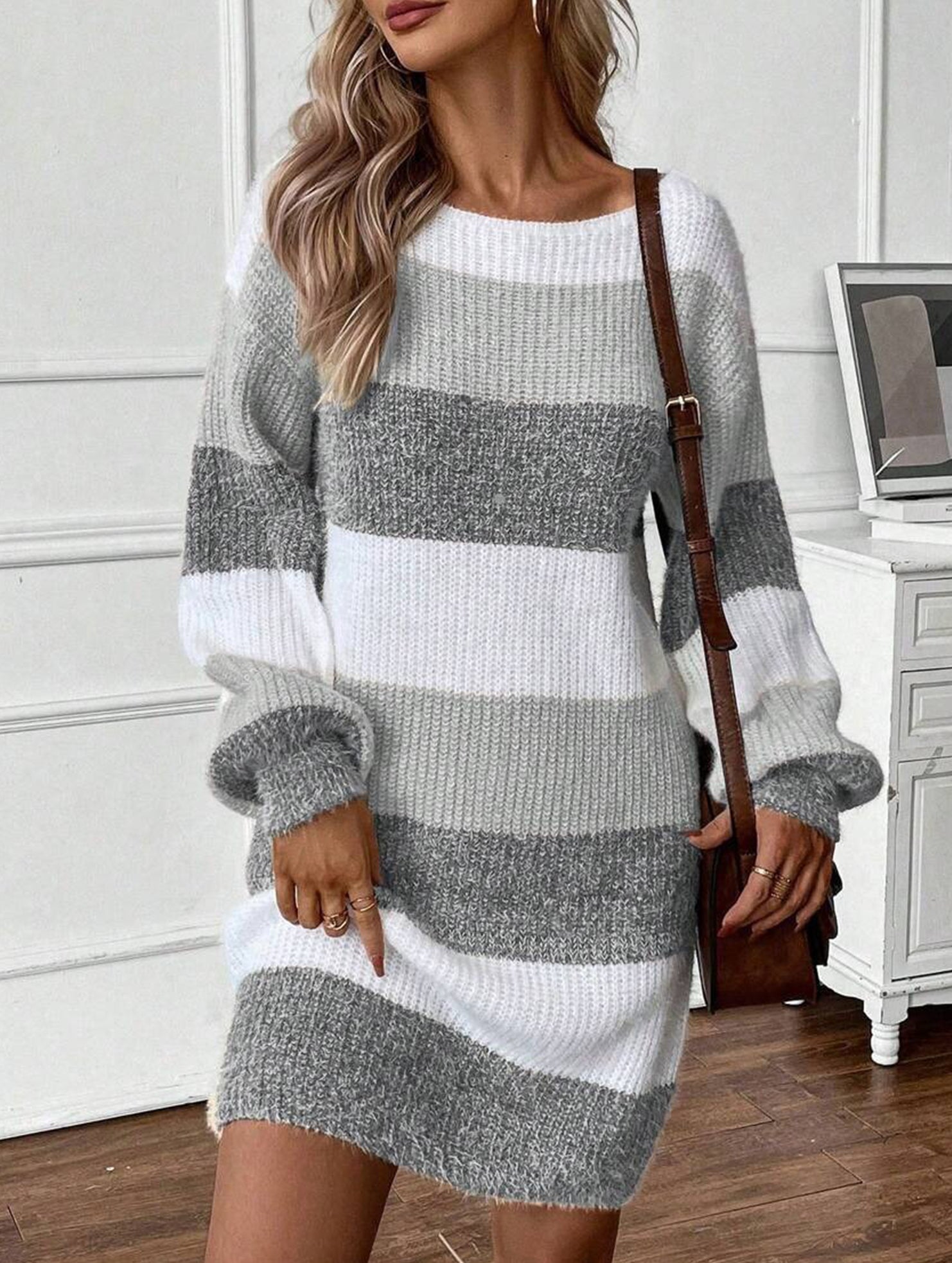 Contrast striped casual loose long-sleeved sweater