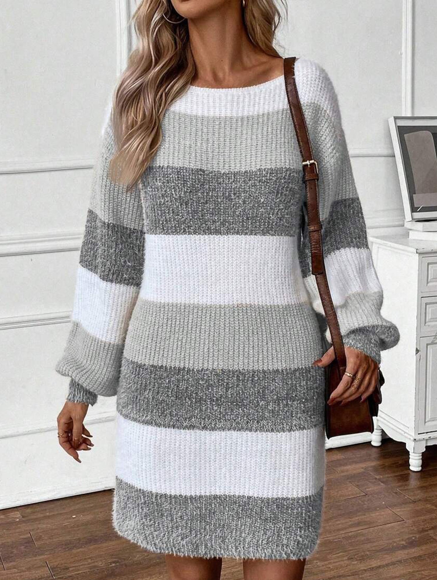 Contrast striped casual loose long-sleeved sweater