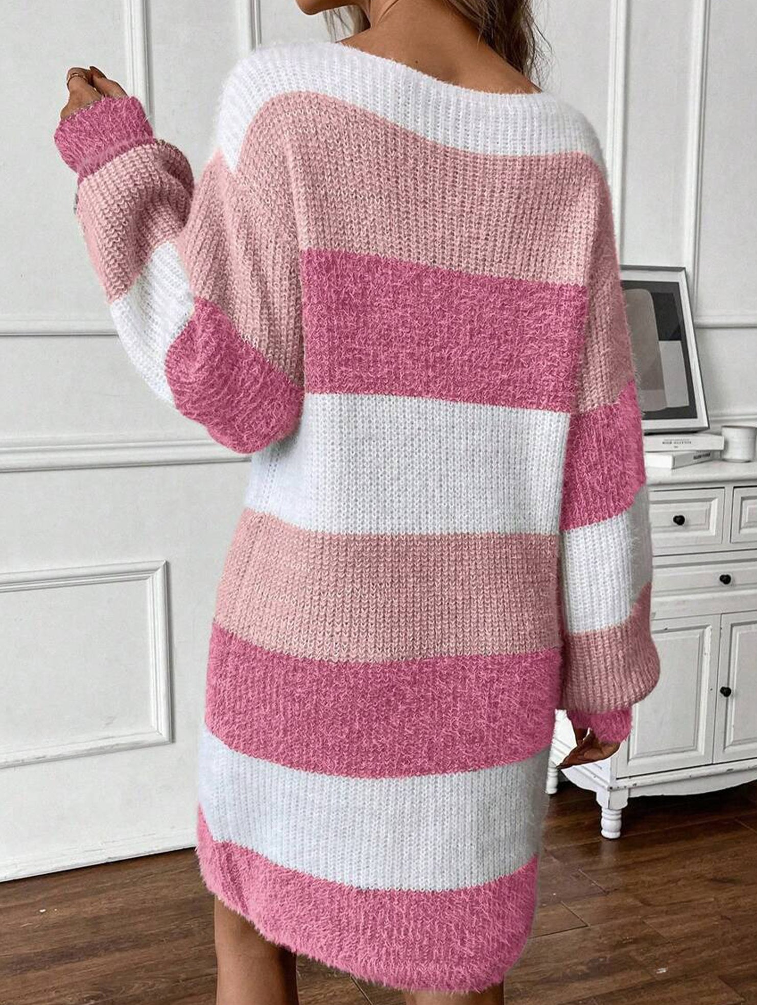Contrast striped casual loose long-sleeved sweater
