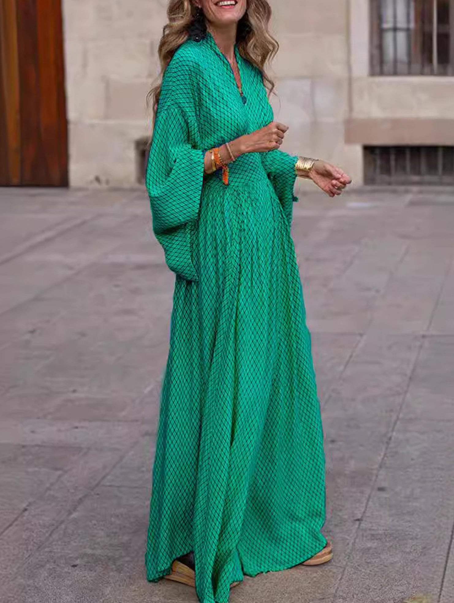 Floral loose V-neck waisted dress