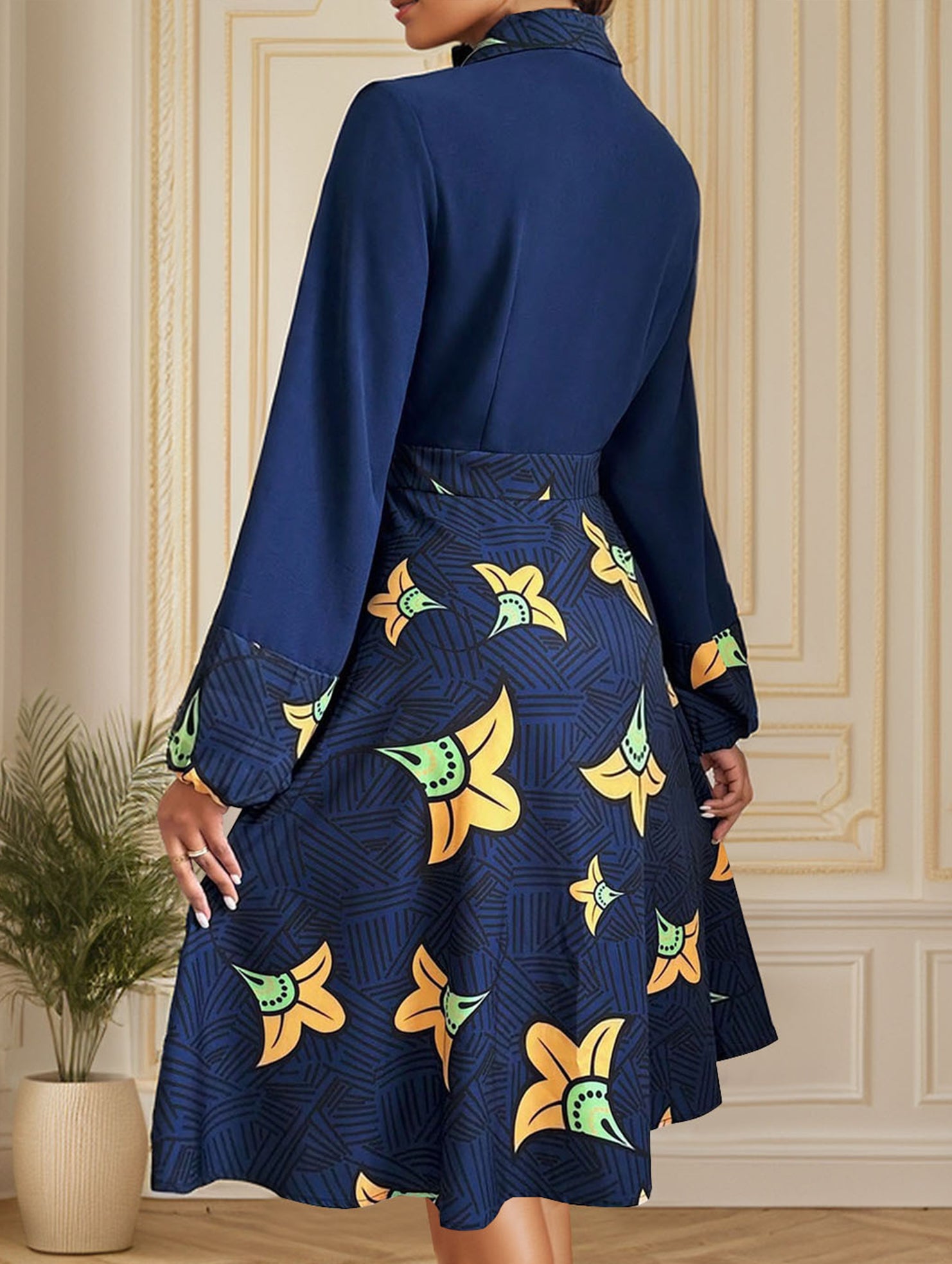 Suit collar cardigan print dress