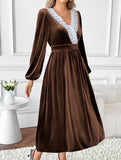 Lace V-neck long-sleeved velvet dress
