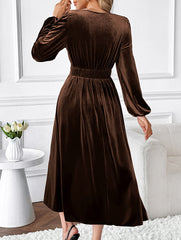 Lace V-neck long-sleeved velvet dress