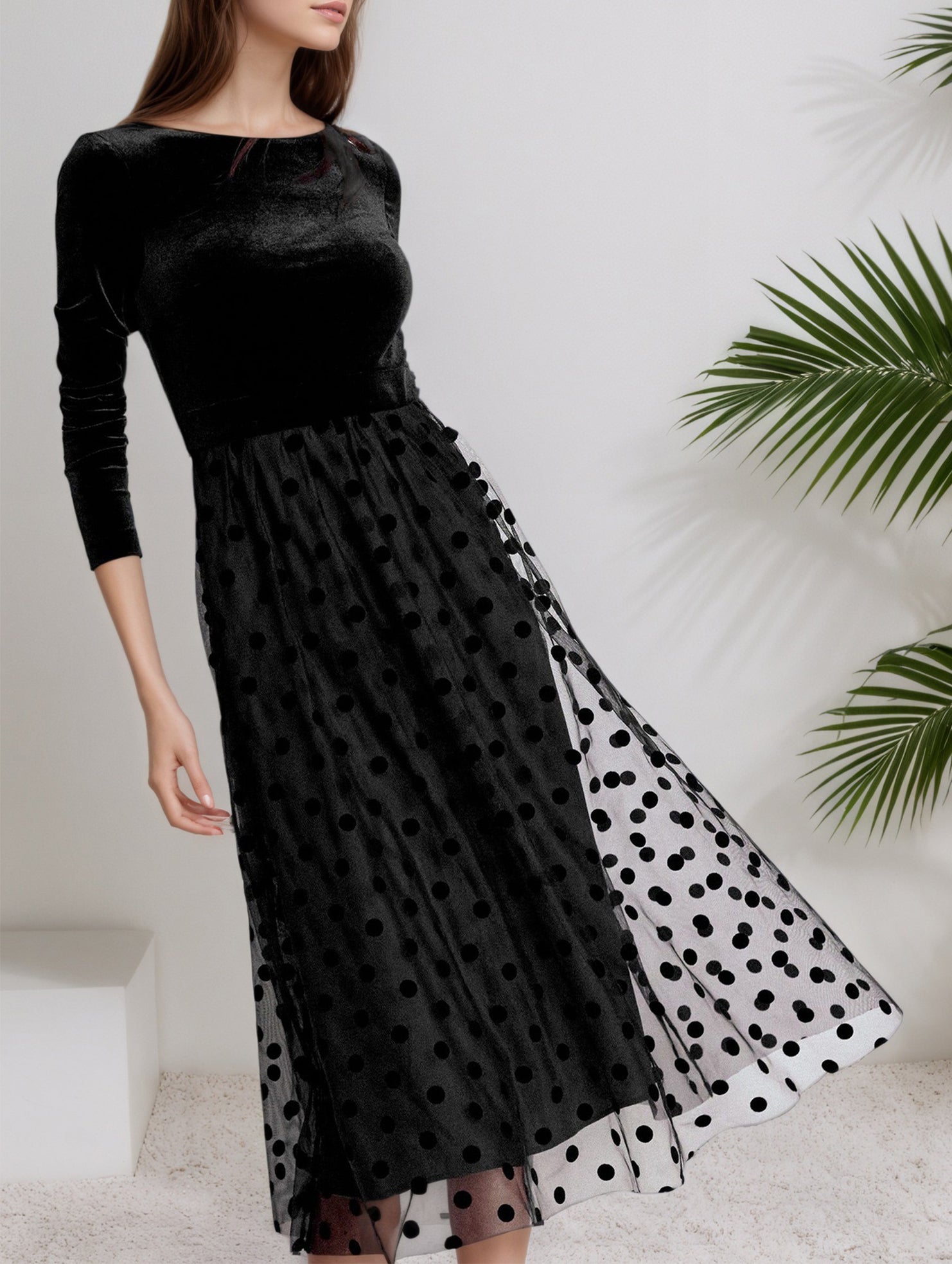 Retro slim-fitting mesh dress