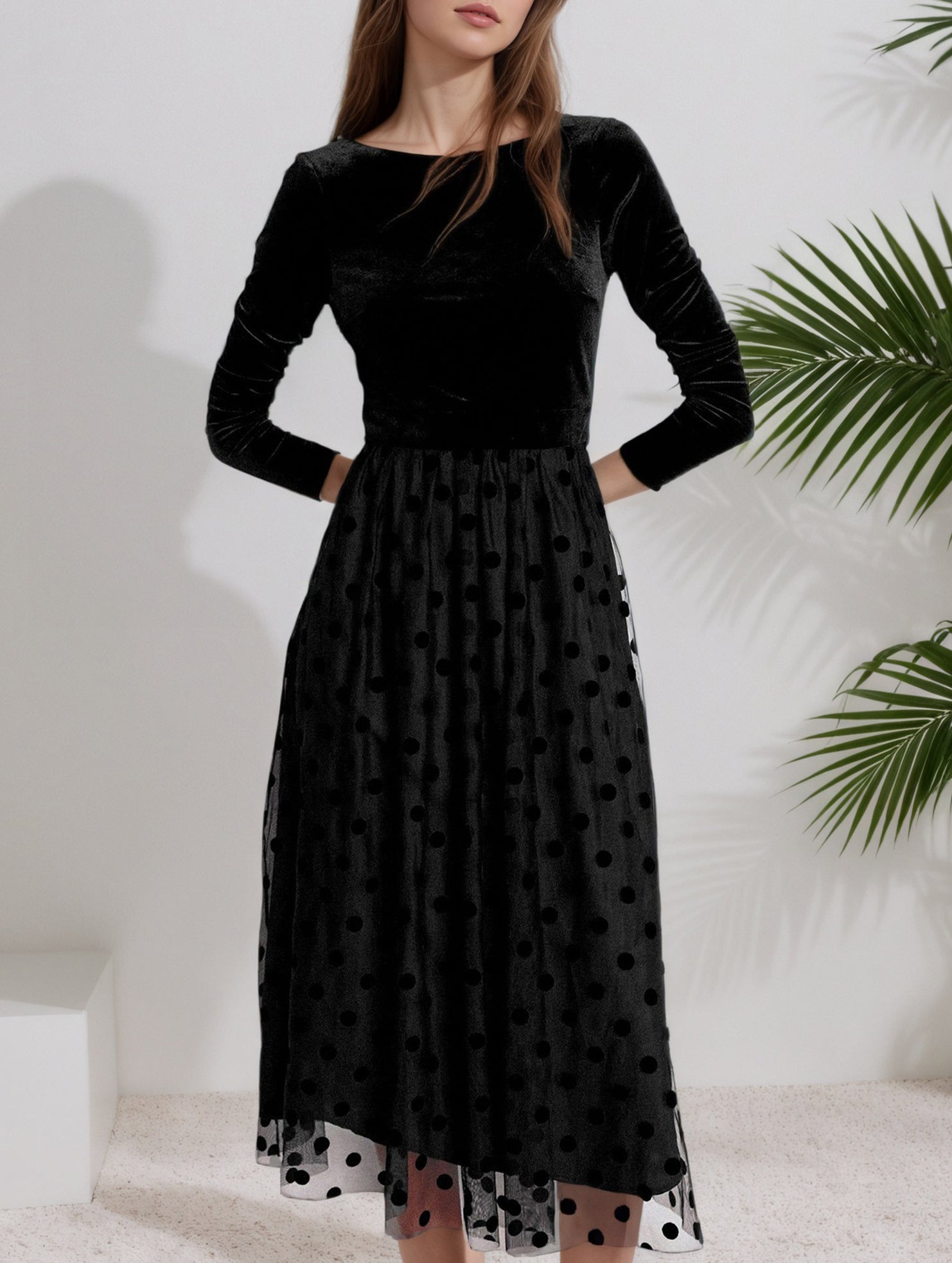 Retro slim-fitting mesh dress