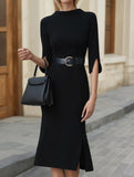 Elegant mid-waist commuter dress with waist