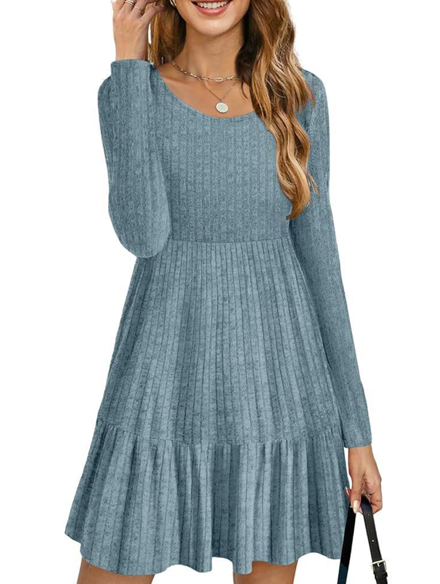 Vintage Striped Crew Neck Knit Sweater Dress