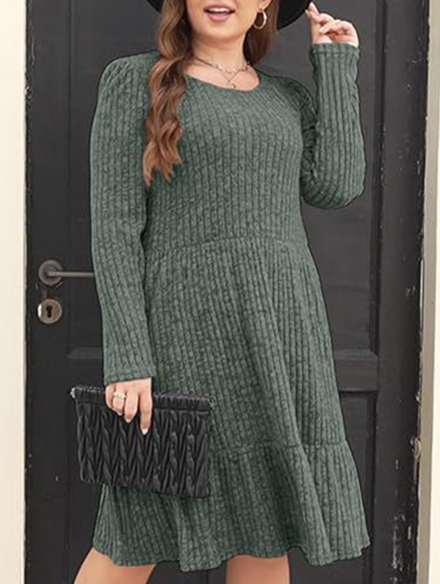 Vintage Striped Crew Neck Knit Sweater Dress