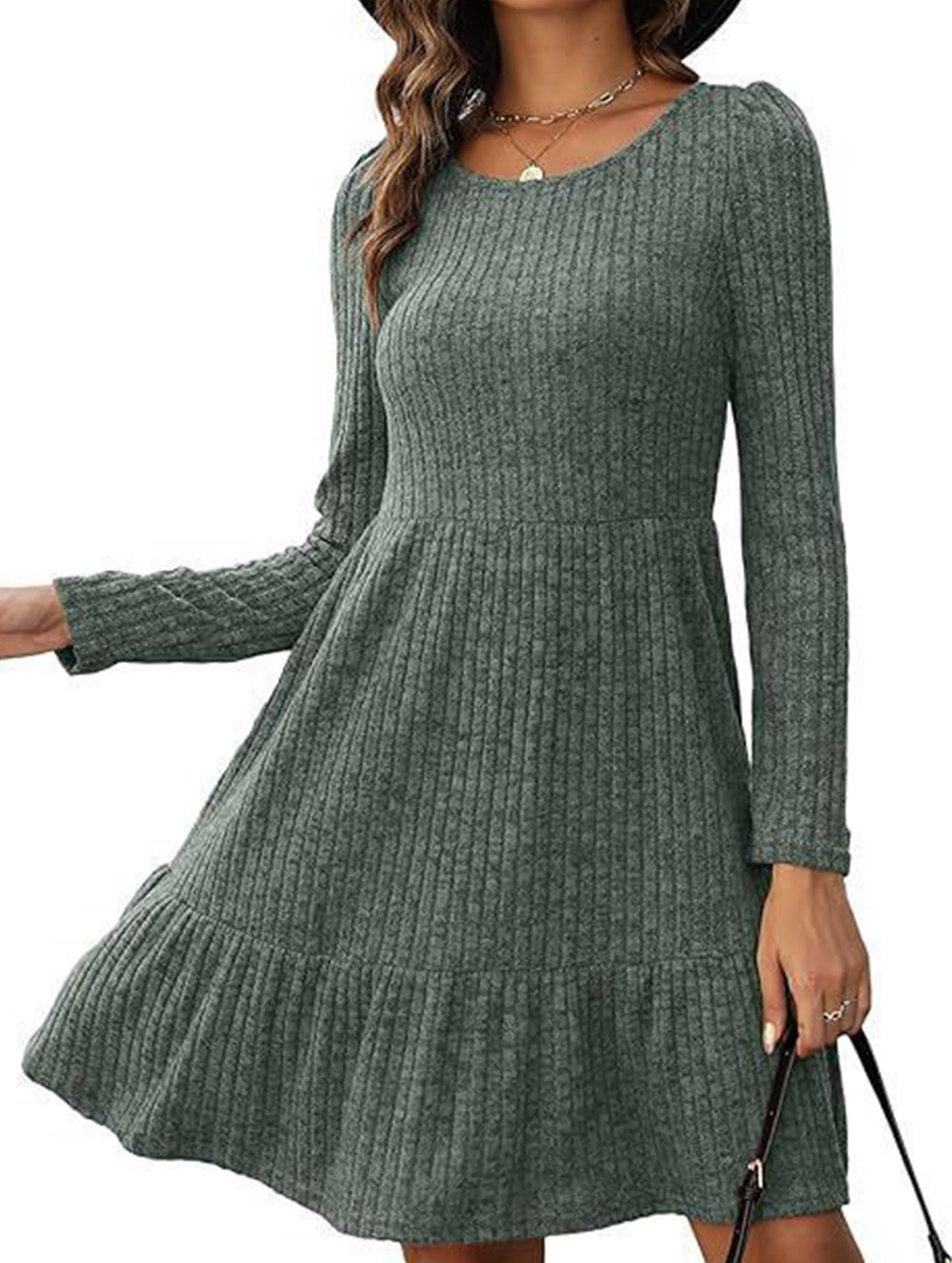 Vintage Striped Crew Neck Knit Sweater Dress