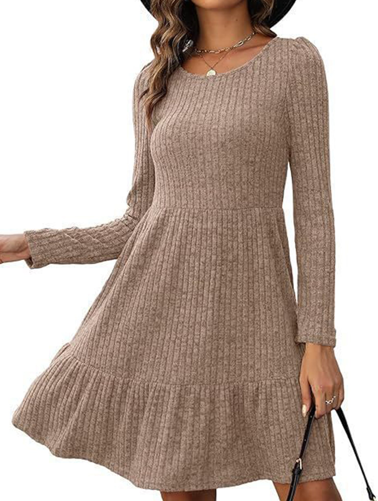 Vintage Striped Crew Neck Knit Sweater Dress