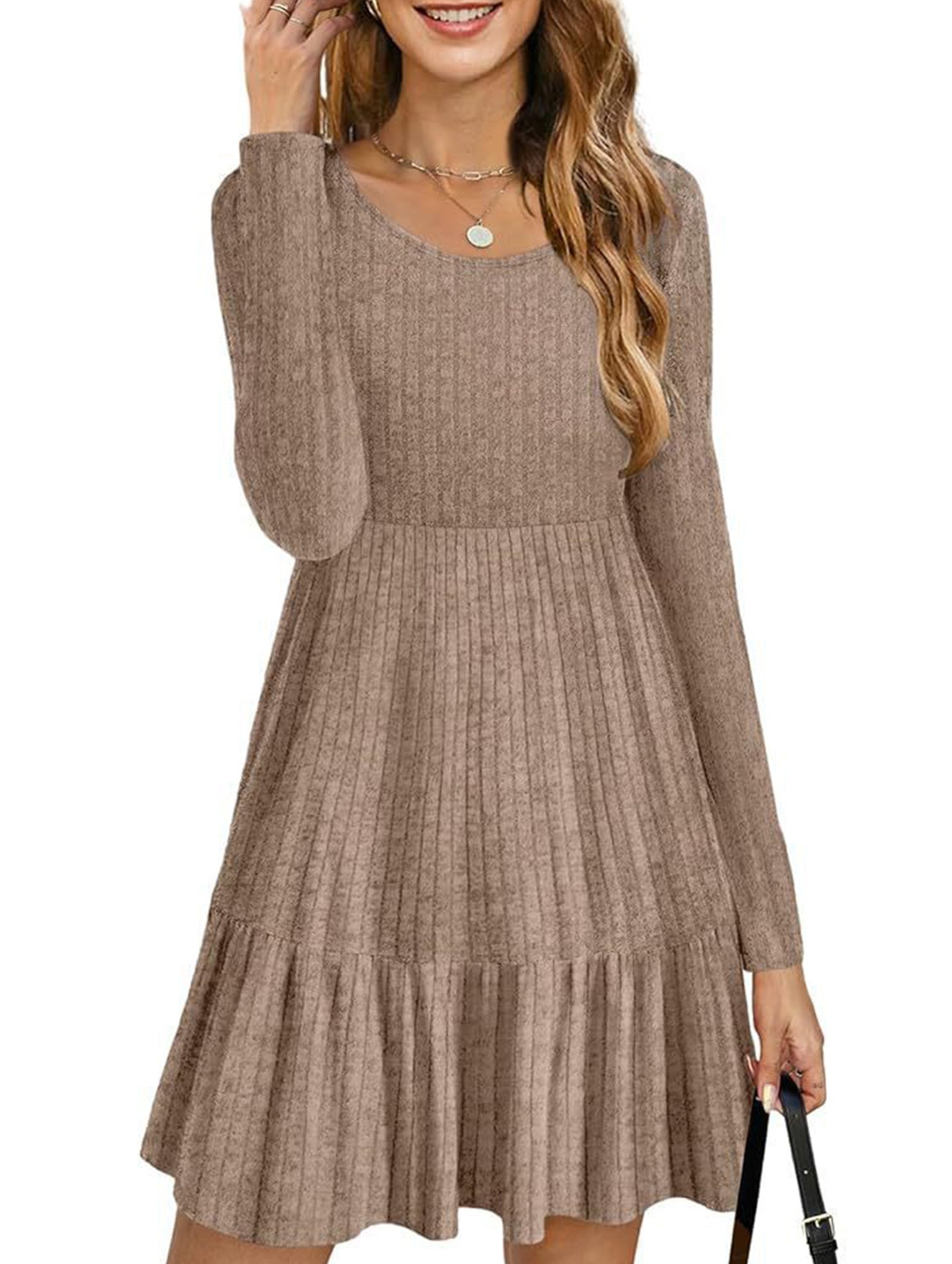 Vintage Striped Crew Neck Knit Sweater Dress
