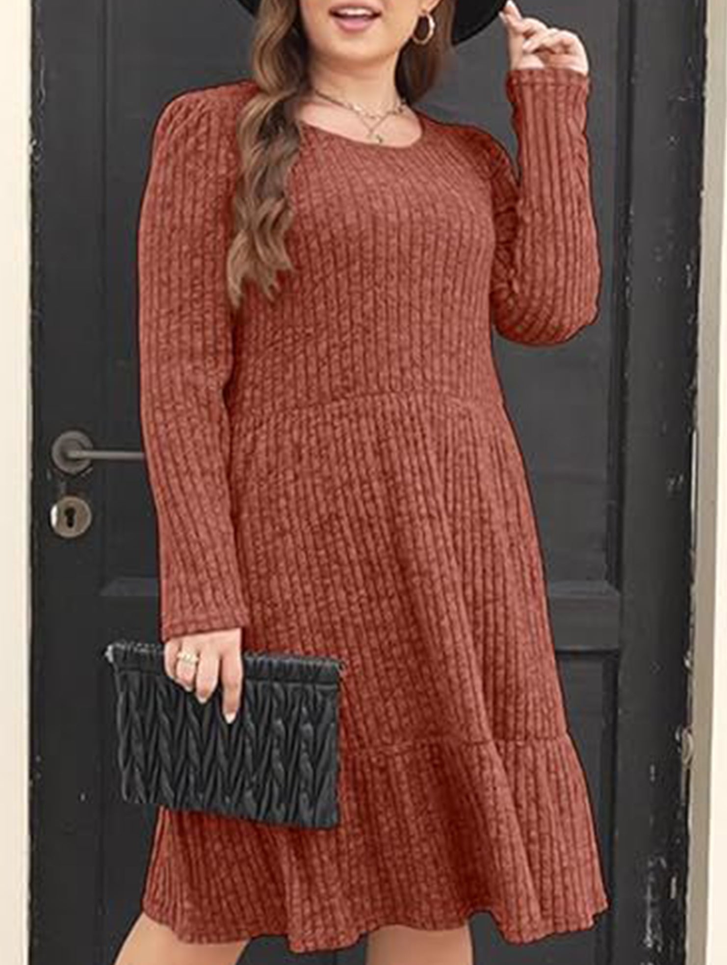 Vintage Striped Crew Neck Knit Sweater Dress