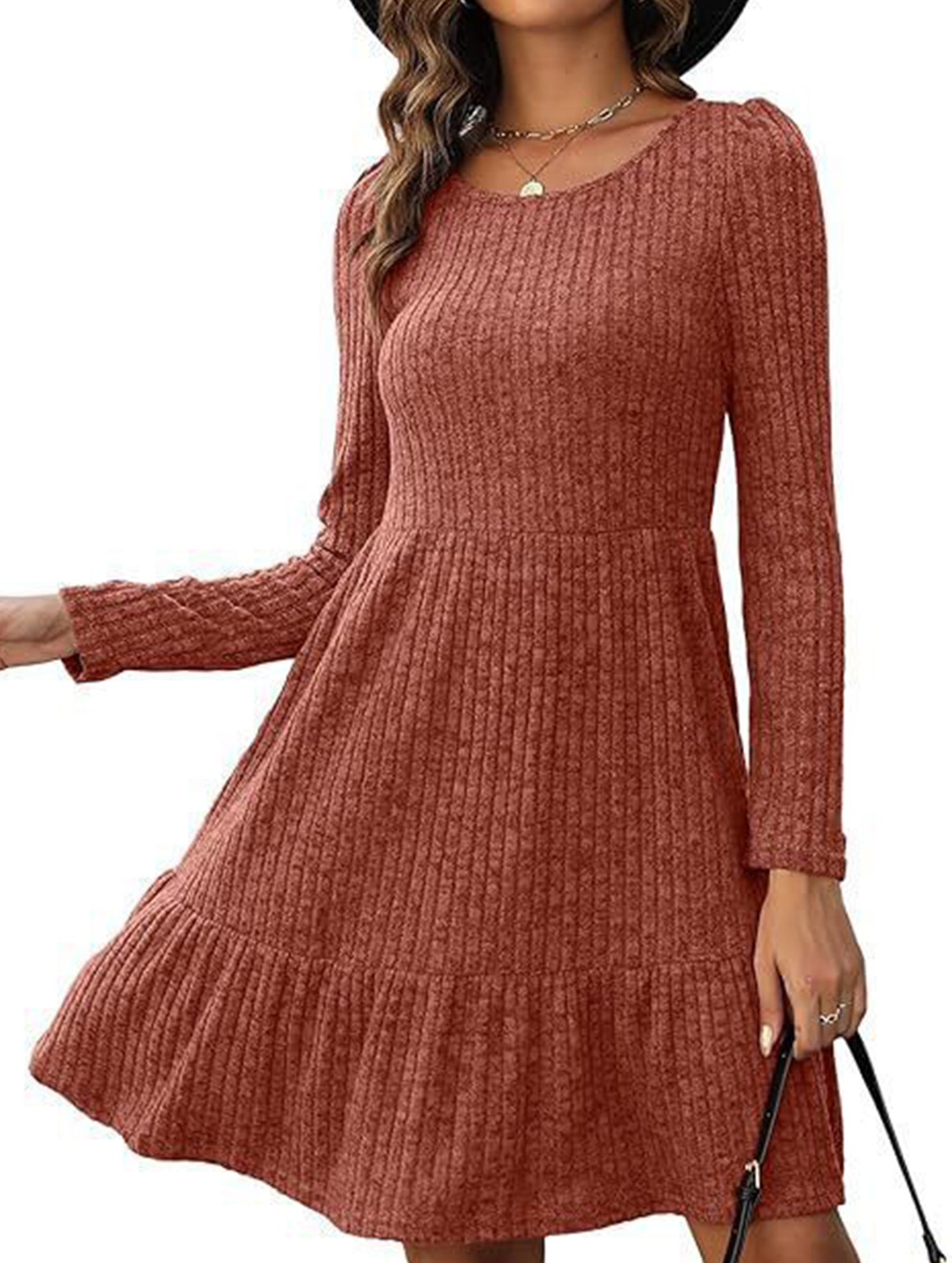 Vintage Striped Crew Neck Knit Sweater Dress