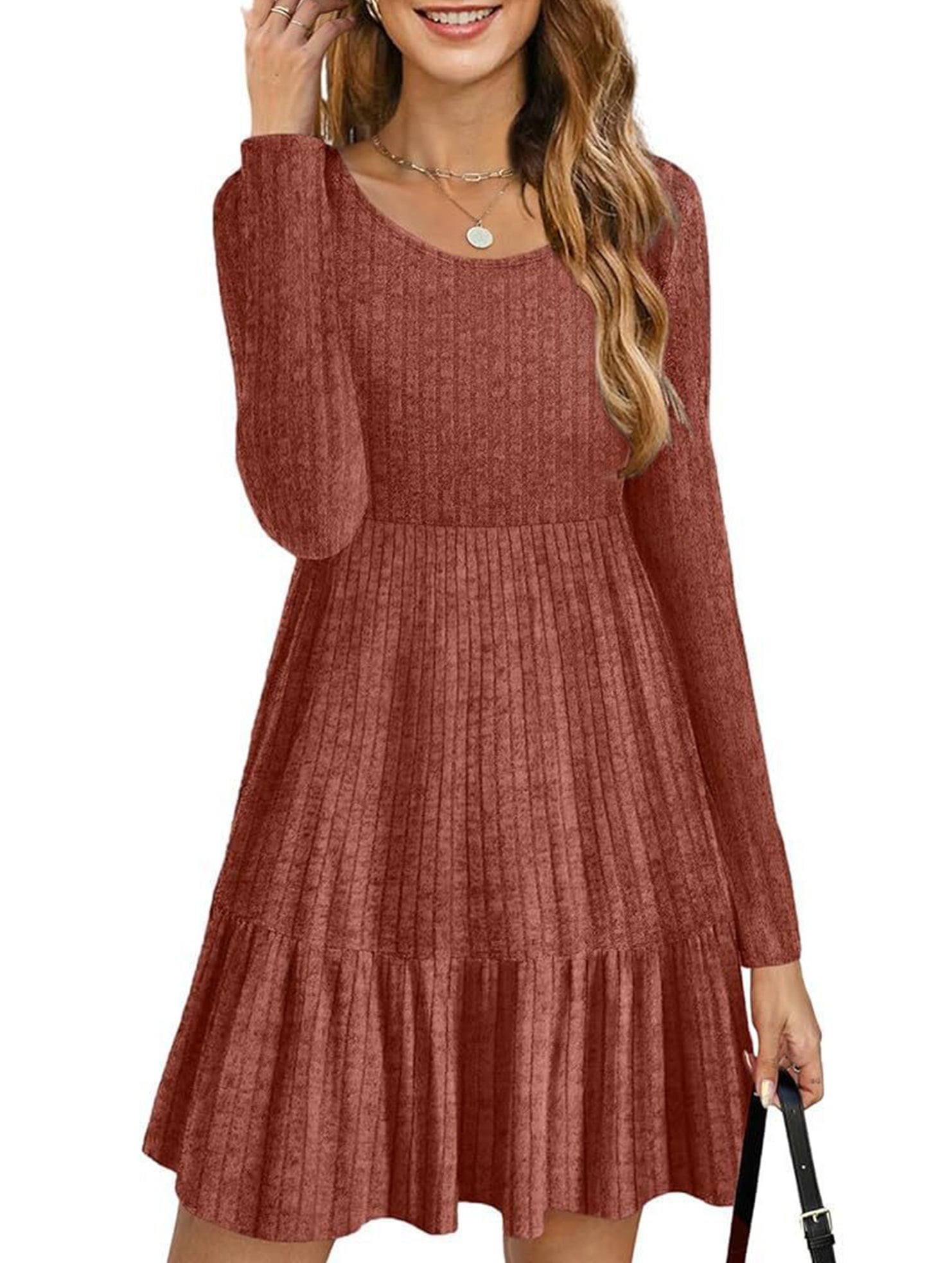 Vintage Striped Crew Neck Knit Sweater Dress