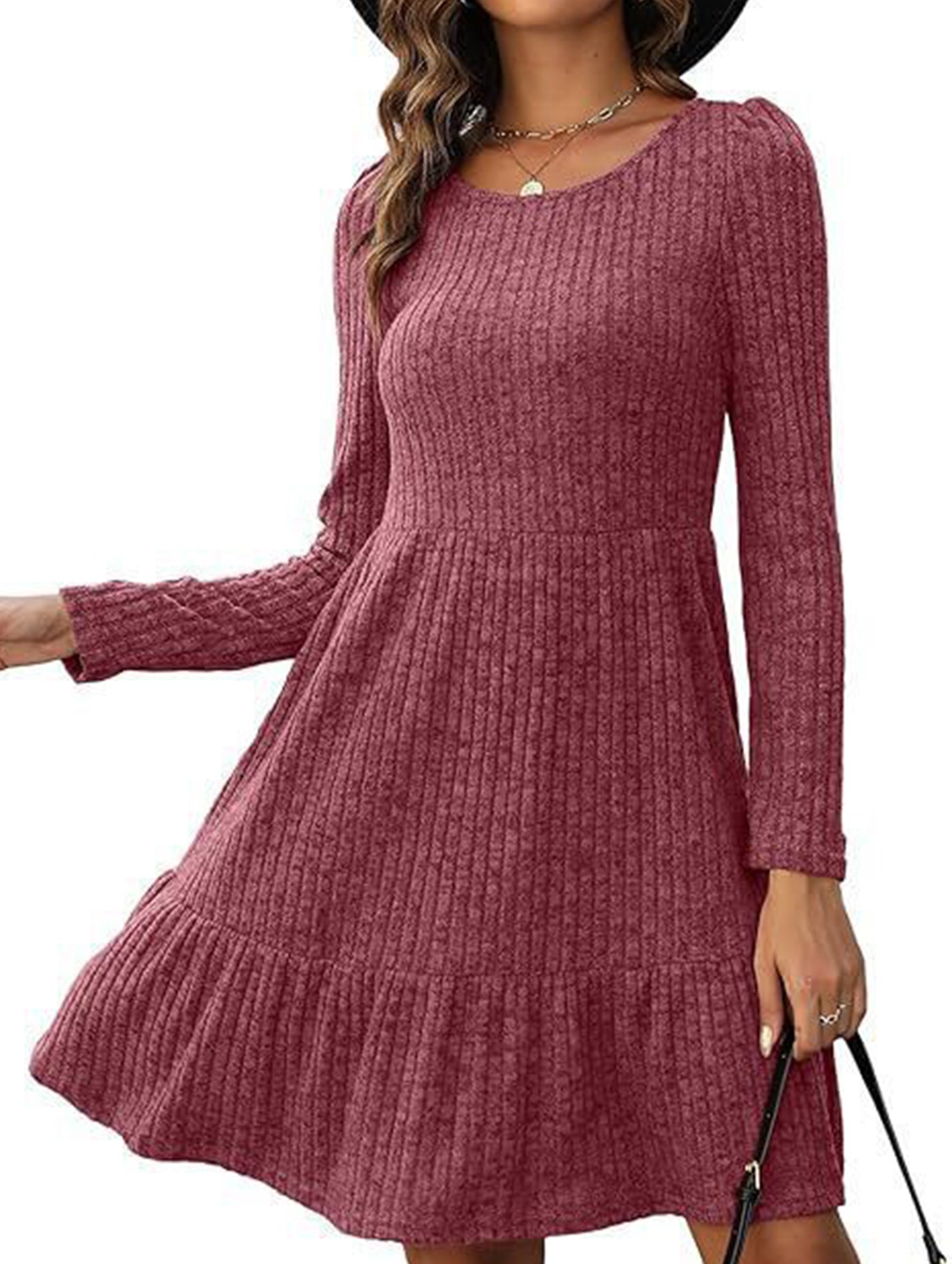 Vintage Striped Crew Neck Knit Sweater Dress