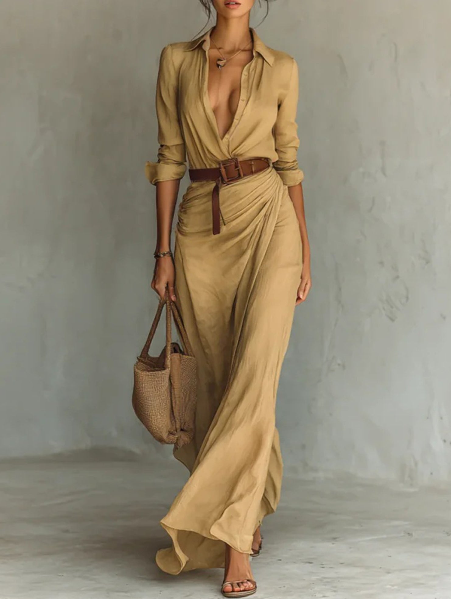Solid color irregular pleated dress