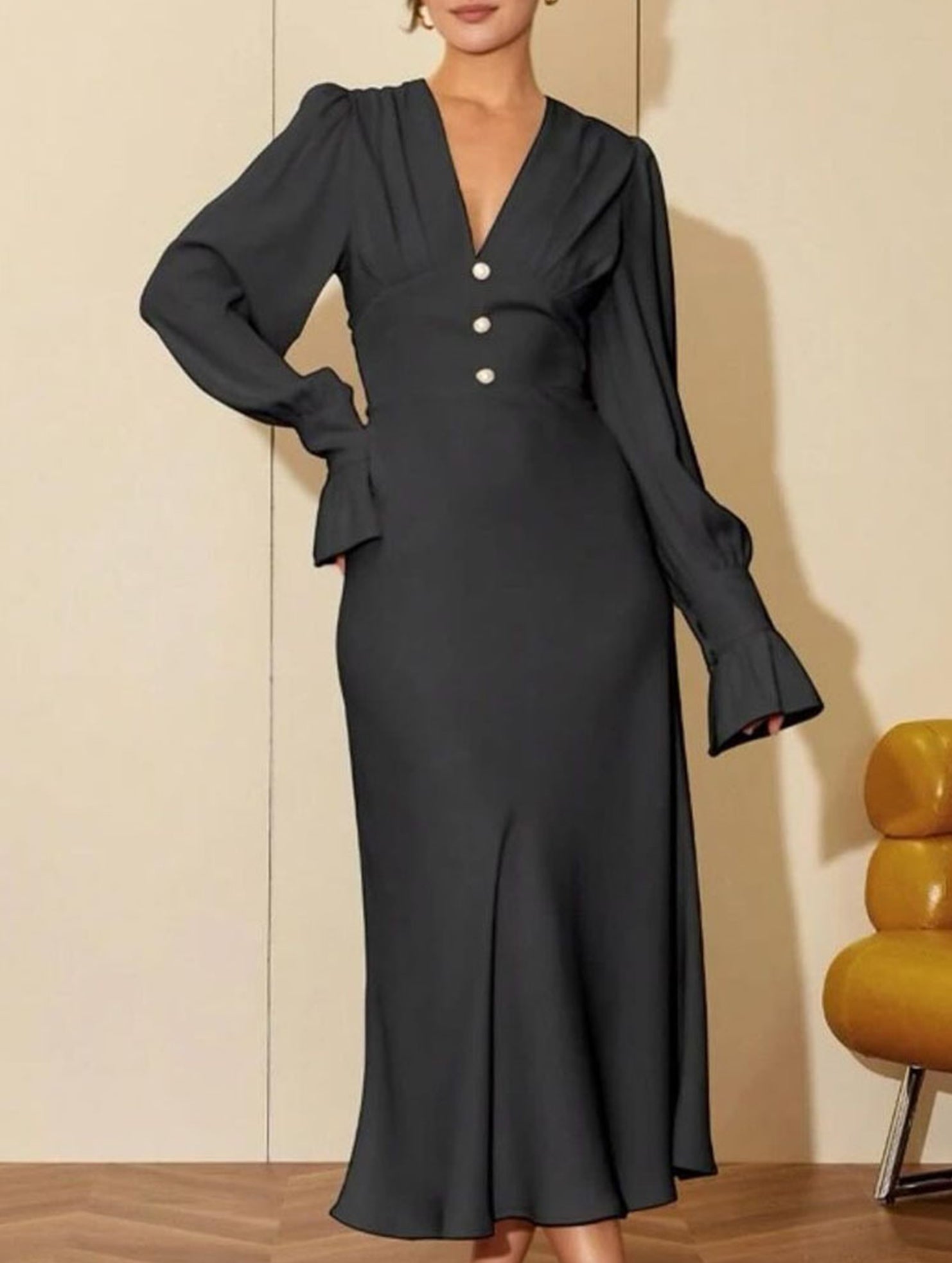 Casual V-neck slim A-line skirt