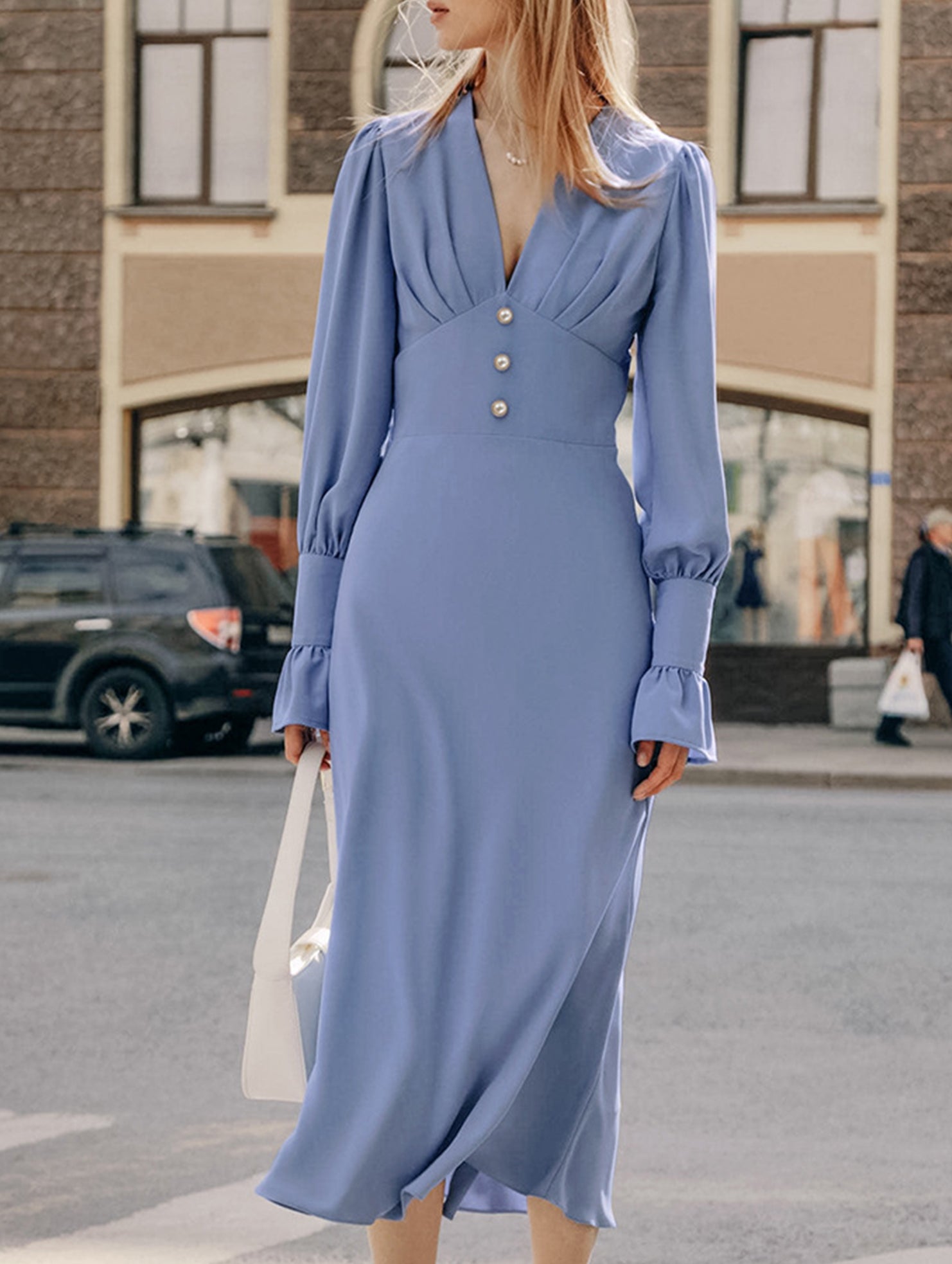 Casual V-neck slim A-line skirt