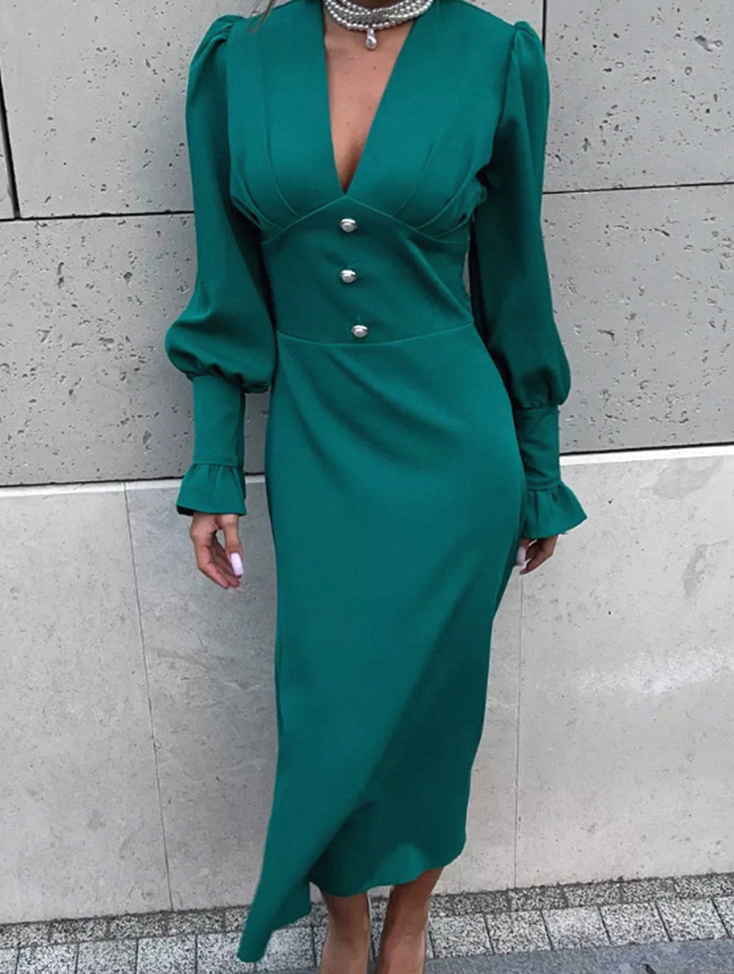 Casual V-neck slim A-line skirt