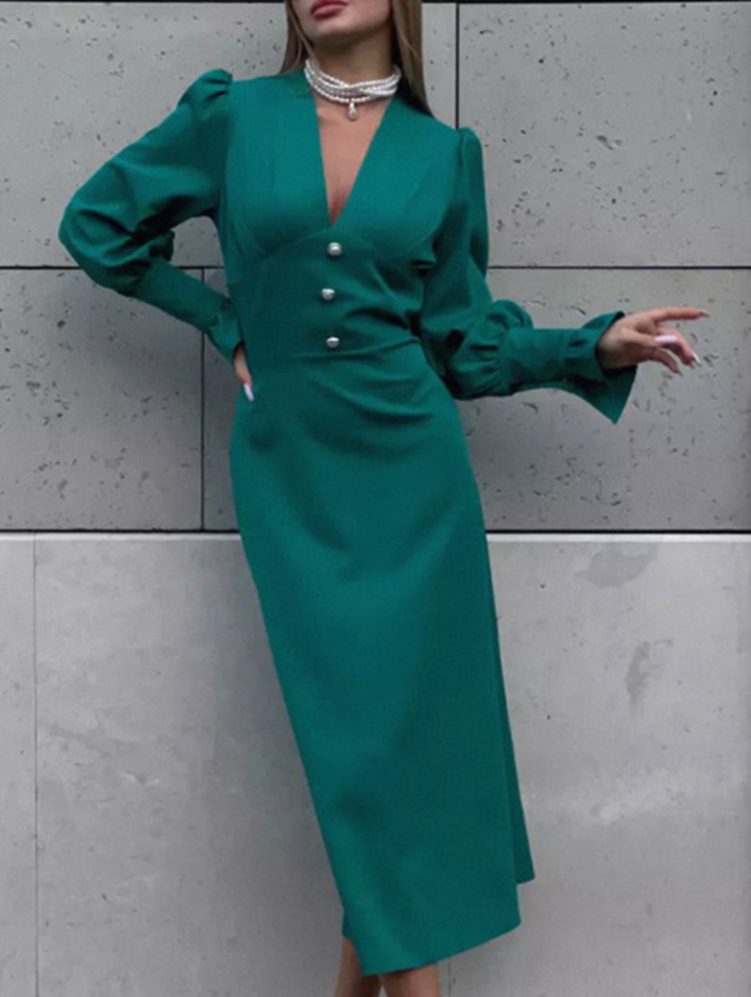 Casual V-neck slim A-line skirt