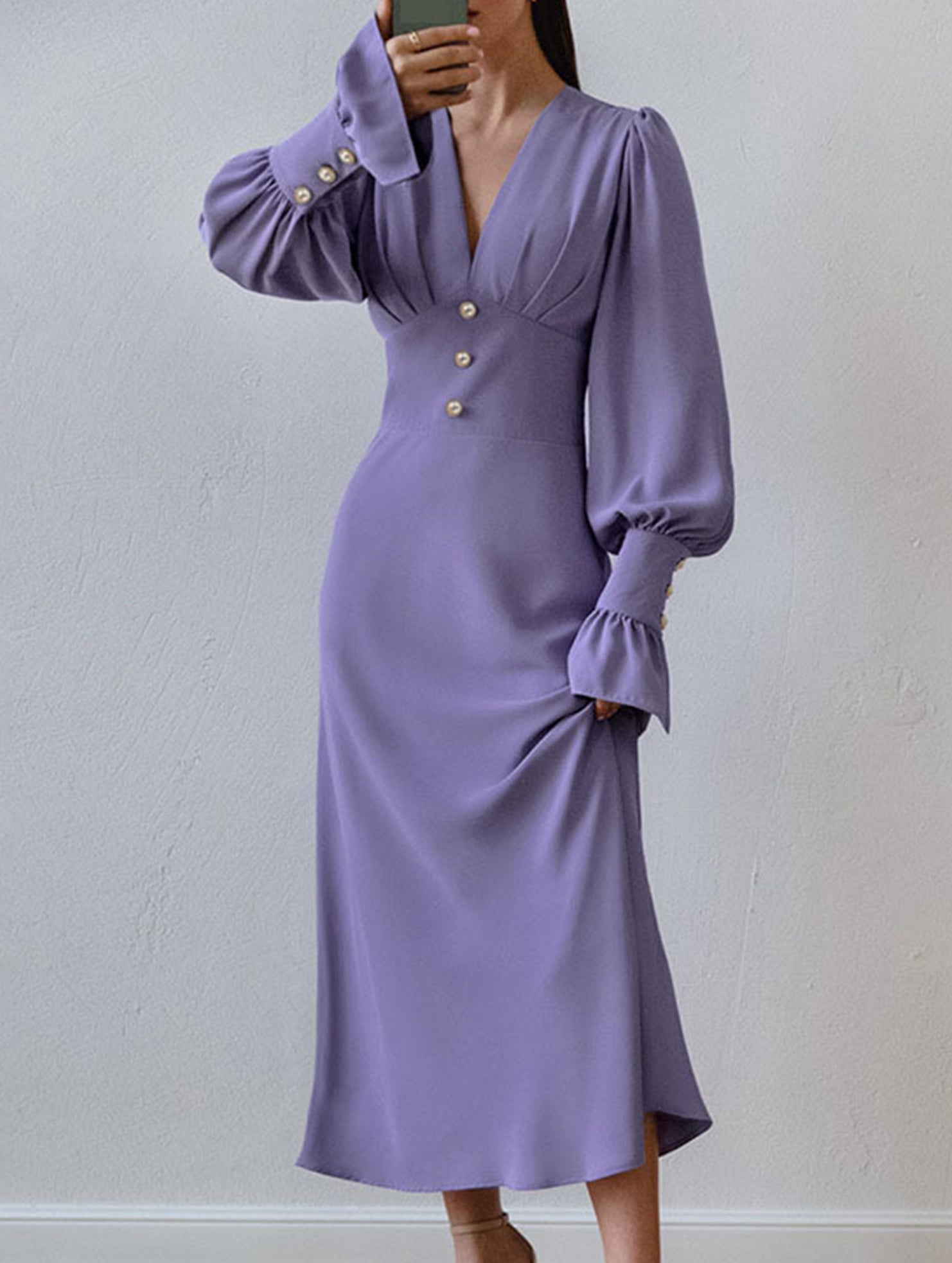 Casual V-neck slim A-line skirt