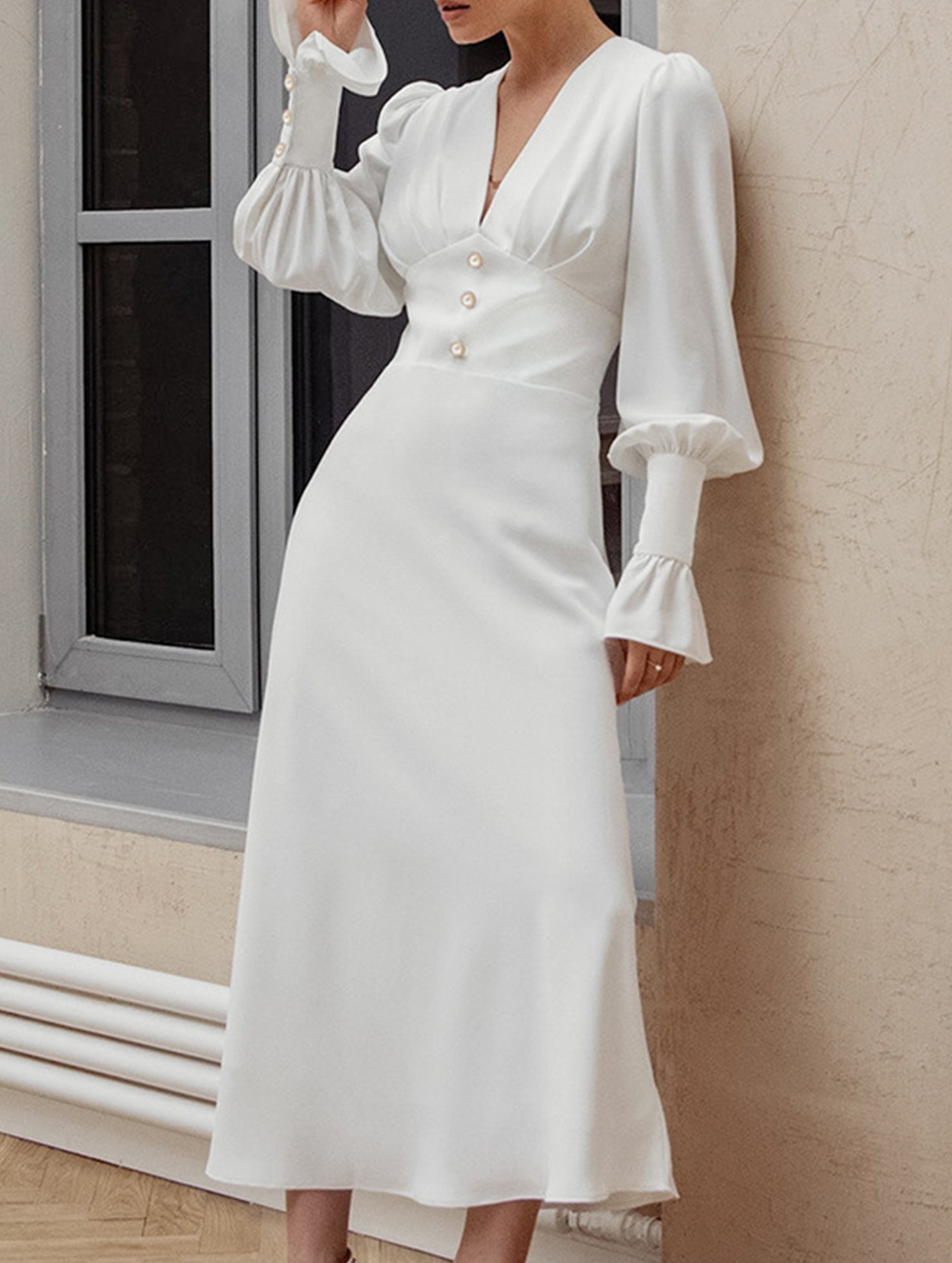 Casual V-neck slim A-line skirt