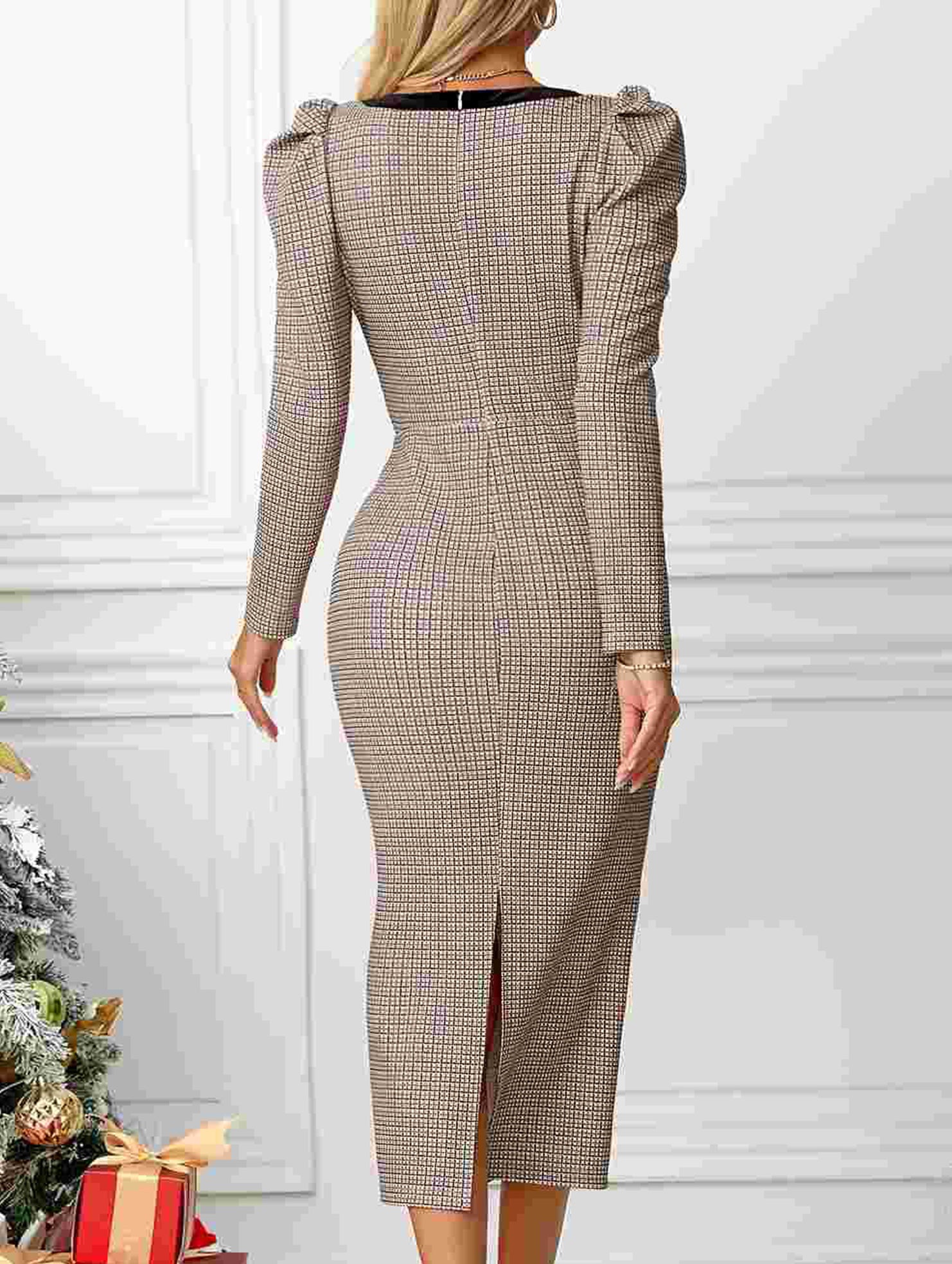 Plaid long-sleeved sexy tight hip skirt