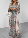V-neck fashionable printed long-sleeved dress