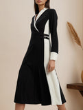 Fashionable black and white contrast waist dress