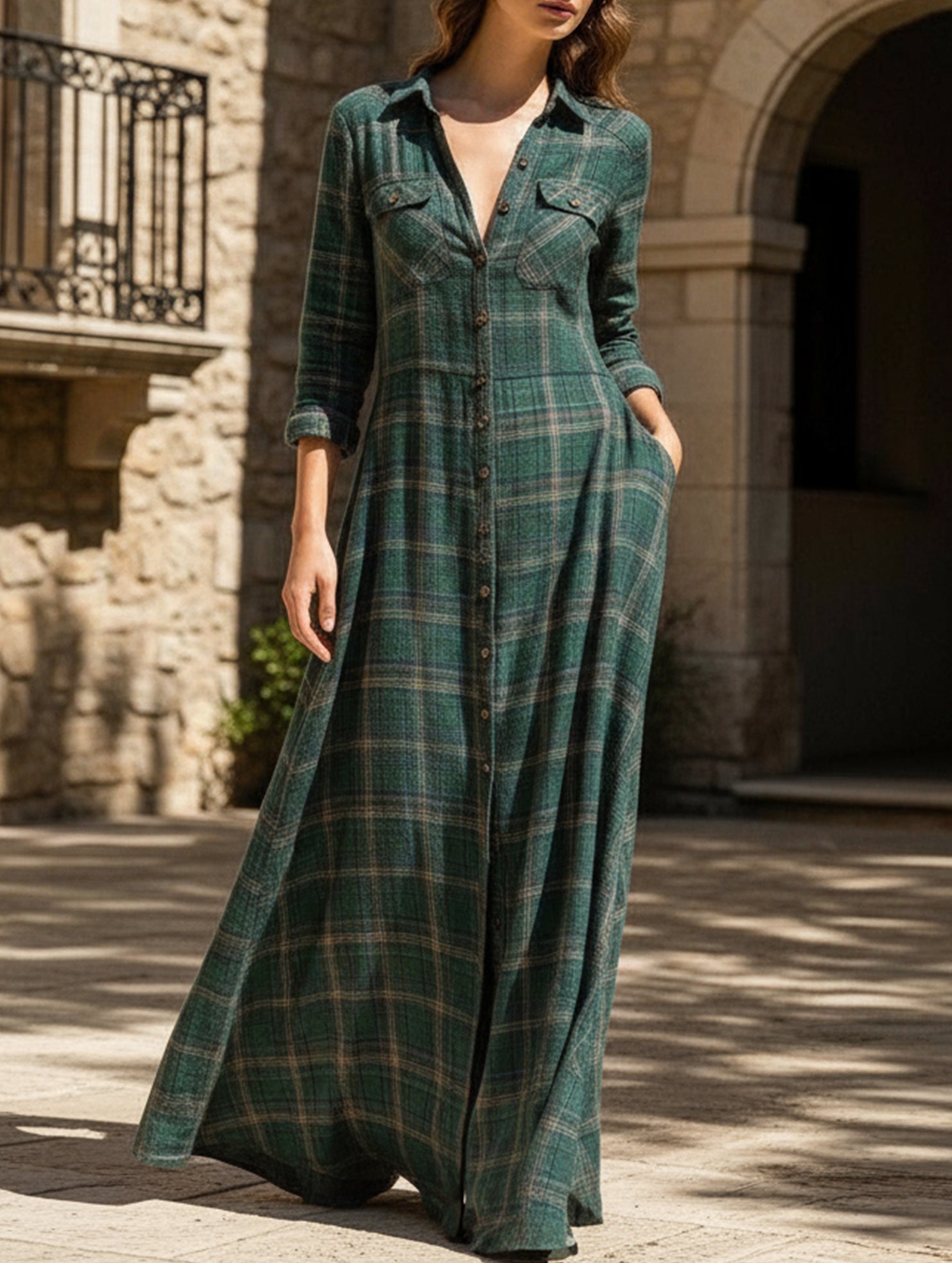 Double-sided printed casual plaid dress