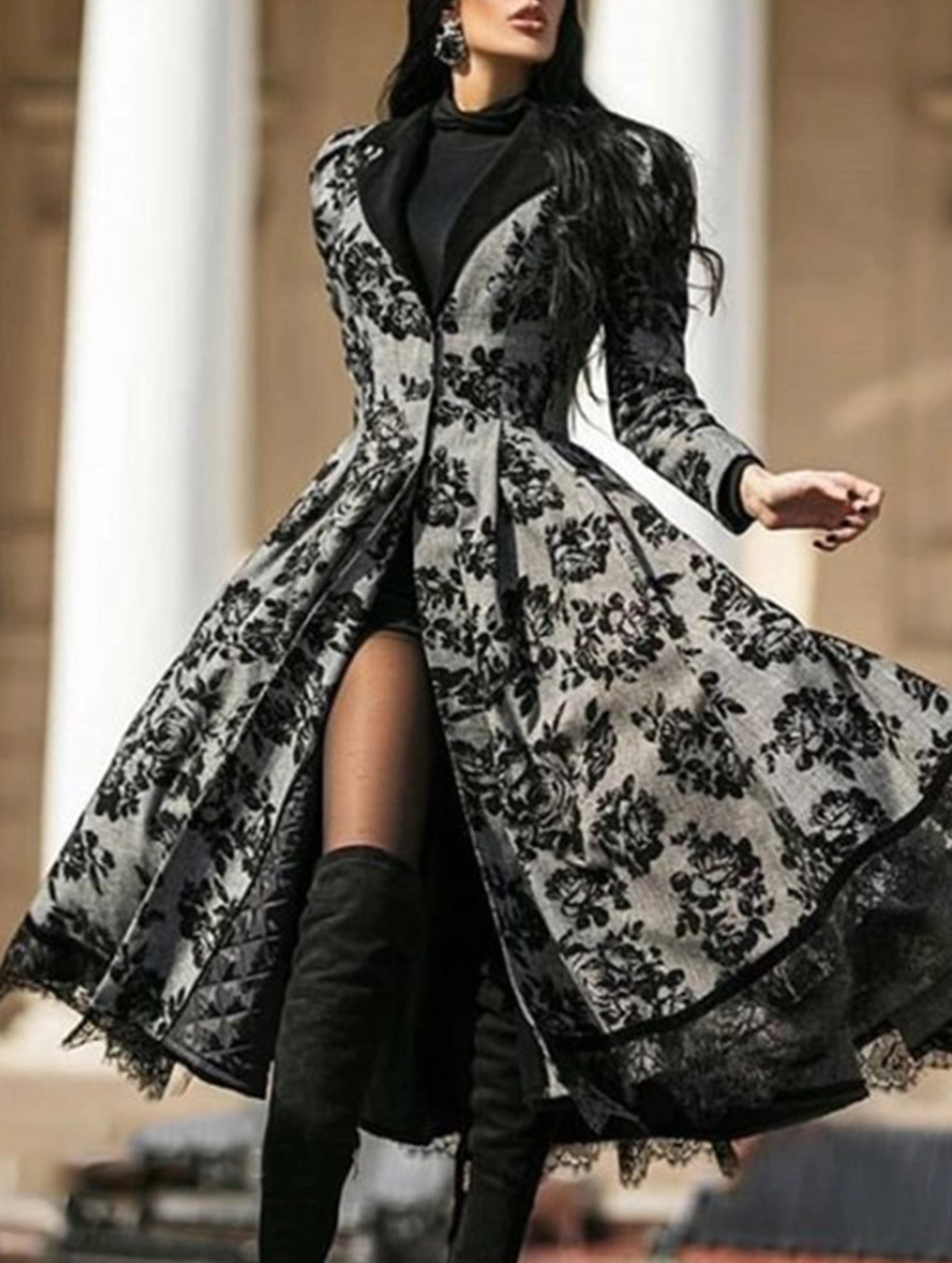 Retro plus-size lace patchwork coat