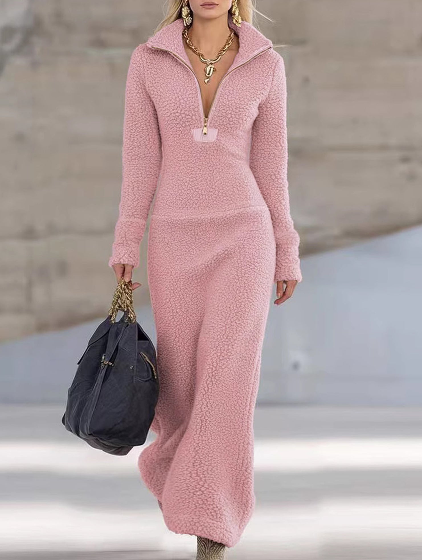 Women's Zipper Slim Fit Long Dress